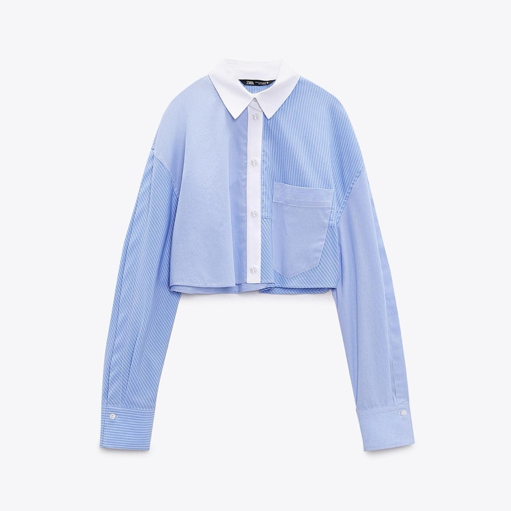 Cropped button down blue. Size M